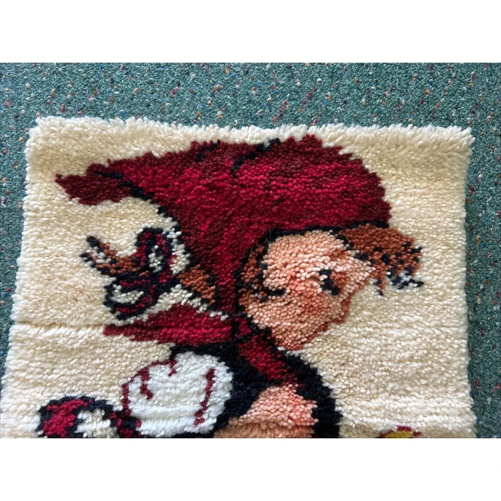Vintage Hummel Girl Wall Hanging Little Red Riding Hood 1970s Completed Hook Rug